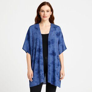 Jenni Open Front Printed Tie Dye Kimono Robe Blue